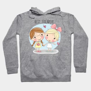 Best friends. Two girls holding hands. Hoodie